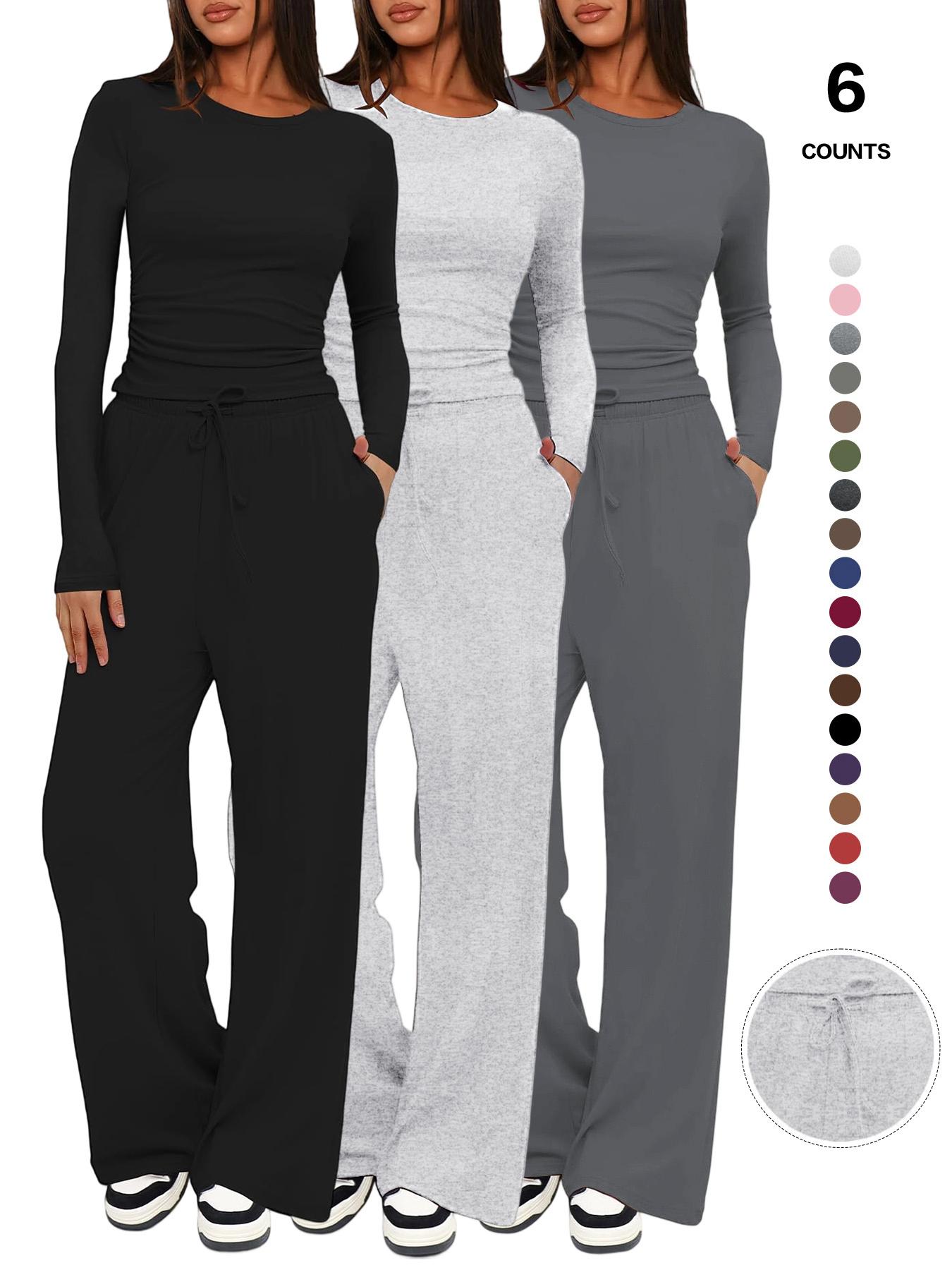 Women's Fitted Two-Piece Loungewear Set, Ruched Tee & Drawstring Pocket Pants with Organic Fabric, Casual Daily Wear