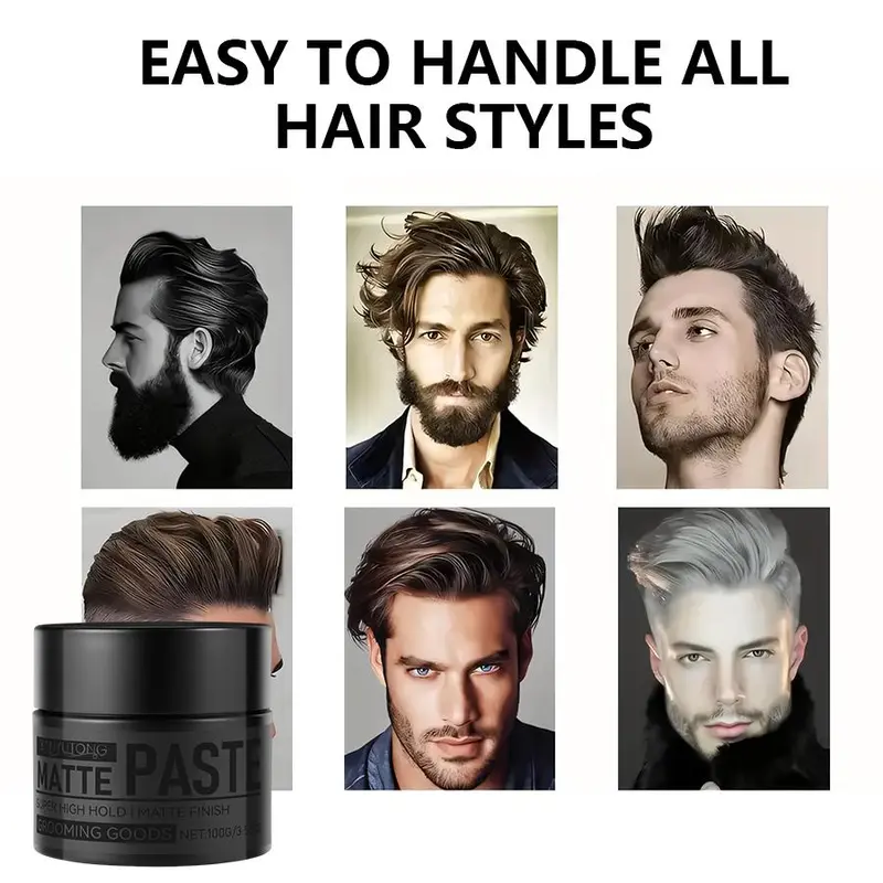 Men's Strong Hold Hair Clay, Matte Finish, Long-Lasting Hold, Non-Greasy, Natural Textured Look, Suitable for Short Hair Curls, Balm, Natural Messy Texture, Texturizing Product, Haircare, Hair Styling Products, Styling Matte Paste
