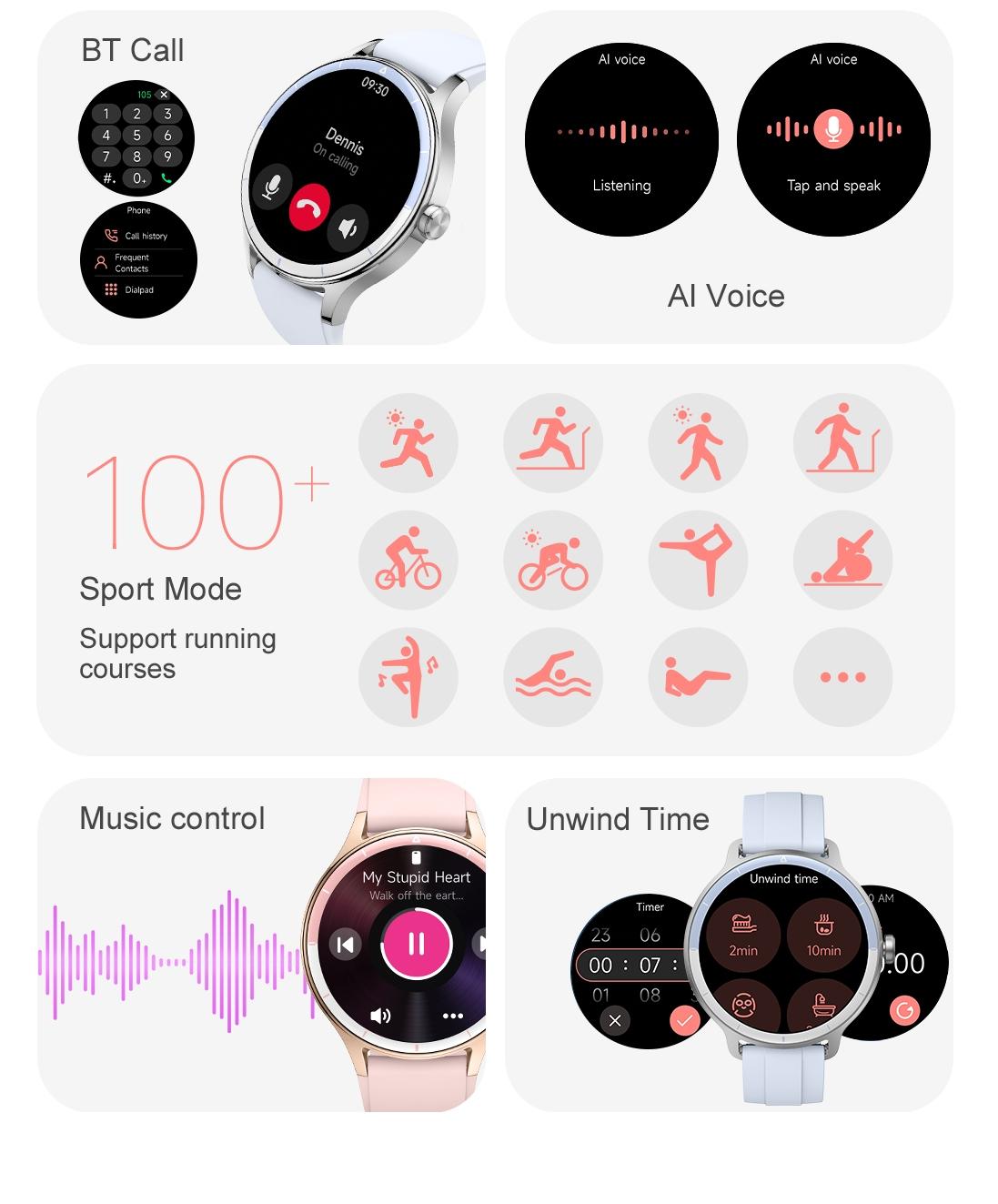 DR06 Stylish Round Smart Watch for Women Slim Versatile Heart Rate Sleep Monitor for Office Commuting Casual Wear