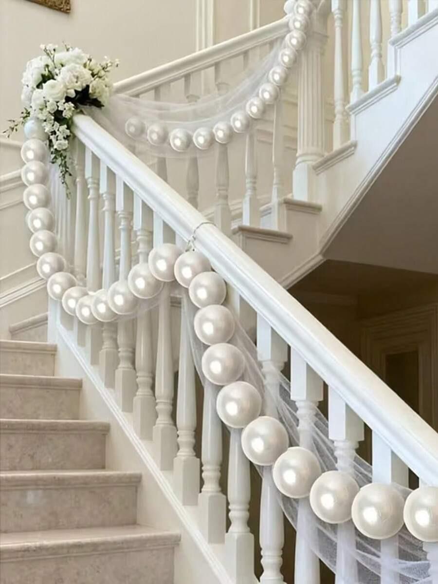 30pcs Giant Pearl String Pendant Decor, White Round Faux Pearl Backdrop Wall Hanging, Wedding Ceremony Decoration, DIY Pearl Garland, Pearl Wreath Stair Decor, White Faux Pearl Christmas Tree Wreath, Party Decoration