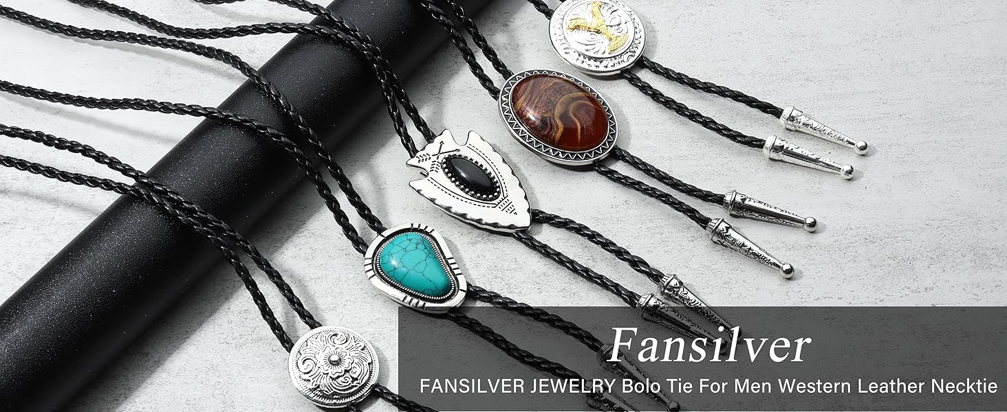 Fansilver 5 count  Handmade Bolo Tie for Men Western Cowboy Leather Necktie Costume Accessories for Men Women Jewelry Springtok Summervibes