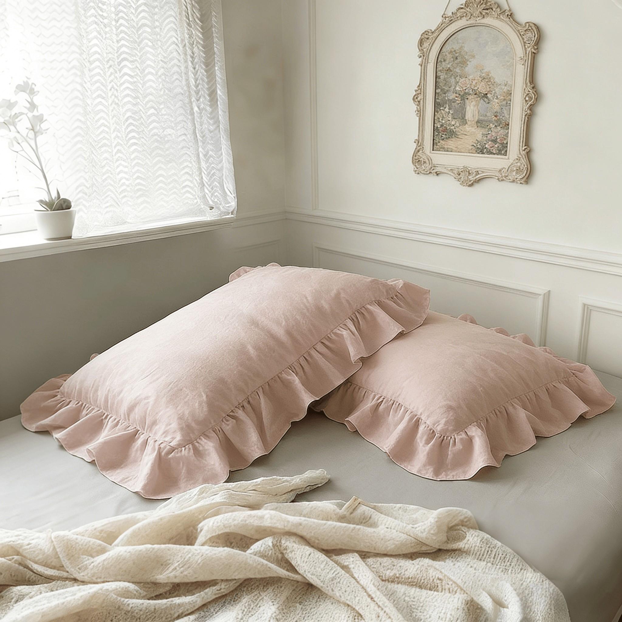 2Pcs 3D Jacquard Frill Pillowcase, French Vintage Romantic Style, High-count Soft Breathable Bedding, for Girls Bedroom, Homestay, Pillowcase Only, Without Insert