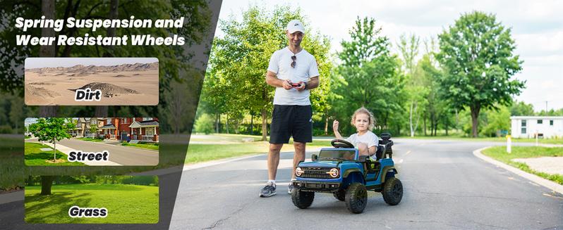 First Ride On Licensed Ford Bronco Raptor 24V 2-Seater Ride On Truck for Big Kids, Remote Control, 3 Speeds, 4-Wheel Suspension, LED Lights & Bluetooth Music, Electric Car Toy, Best Christmas Gift for Kids，Black Friday