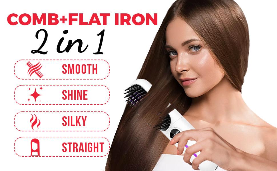 10 Count Wireless Hair Straightening Comb Kit Portable Fast Heat Adjustable Thermal Brush Cordless Straightener Heated Curler Lightweight