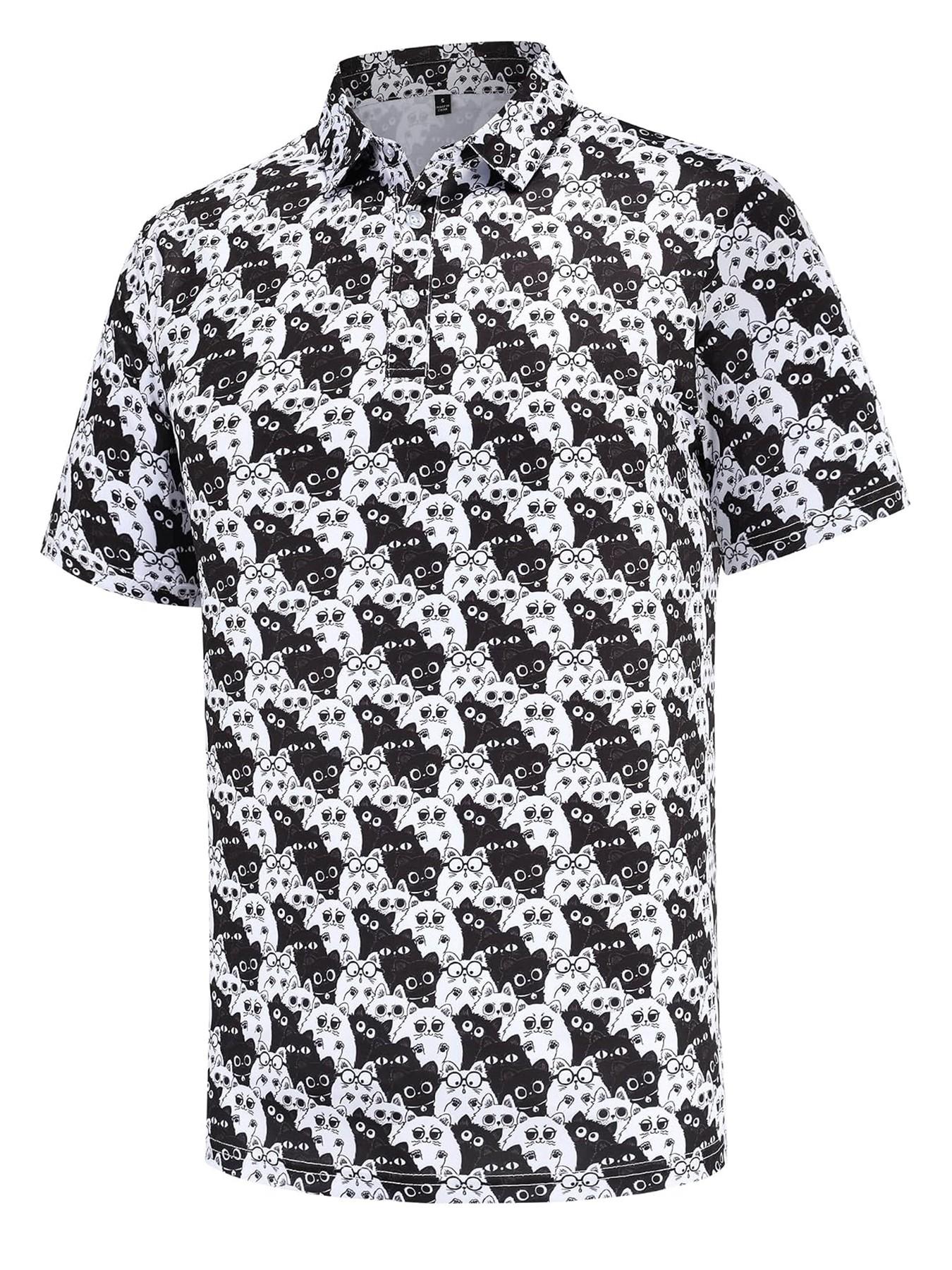 Men's Halloween Theme Polo Shirt, Hand-Drawn Skull Ghost Tombstone Pattern, Short Sleeve, Breathable, Festive Casual Golf Top,Unisex (Recommended ordering one size up),polo shirt for men,deals of the day，halloween costumes for men，halloween costumes