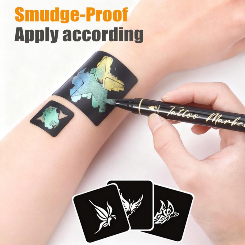 Temporary Tattoo Markers,10/12/18/24 Colors Metallic Markers,Tattoo Stencil, Cosmetic Tattoos Pens,Flexible Brush Tip, Bright colors, Face Paint Kit Cosmetic Quality,Christmas gifts