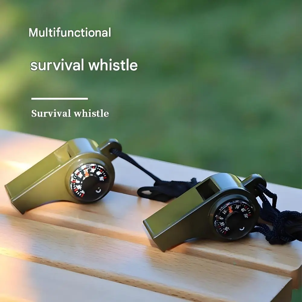 2-Pack 3-in-1 Emergency Survival Whistle Necklace - with Compass, Thermometer - Portable Outdoor Safety Gear for Camping, Hiking, Outdoors, Durable, Lightweight, Temperature Display, Ultra Compact, Unisex, Sound Alarm