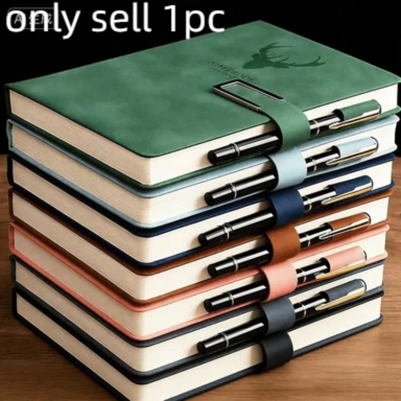 Vintage A5 Leather-Look Notebook, Soft Cover with Bookmark, Ideal for Business Meetings and College Students, Durable Design