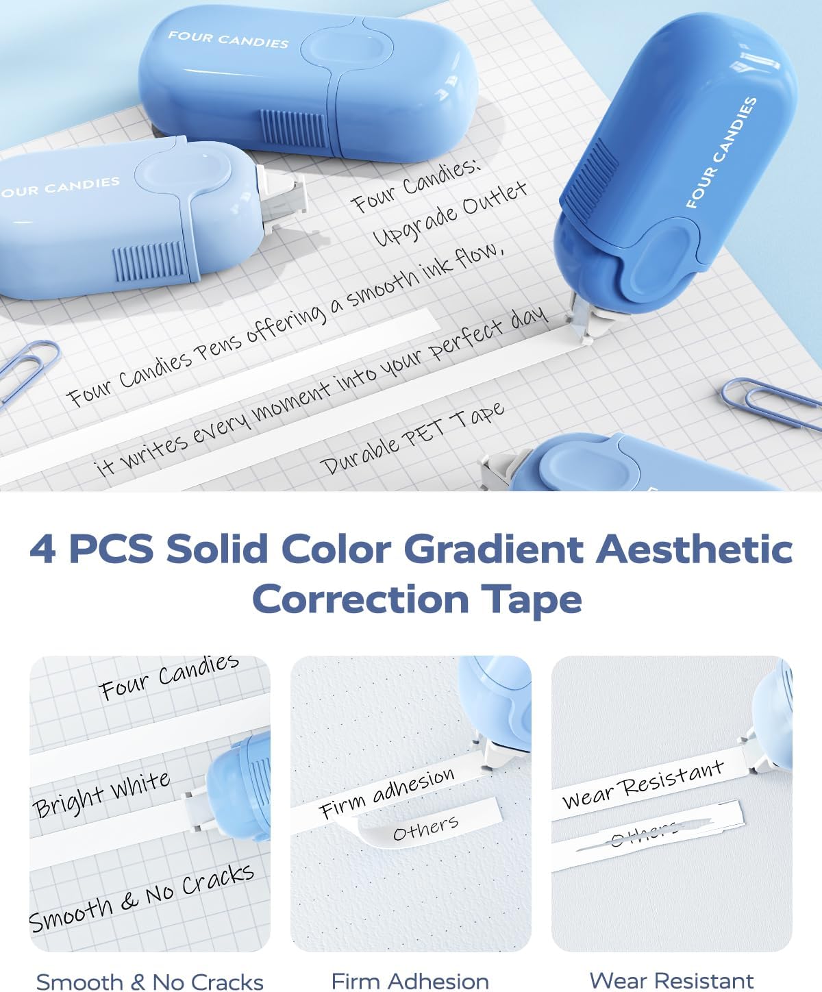 Four Candies Aesthetic School Supplies,Gel Pens with Black Ink,Correction Tapes,Pastel Highlighters, Mechanical Pencils, Sticky Notes, Index Post for Bible Study Supplies and Students Stationary art work, Colorful Marker Set Learning Materials Gift Ideal