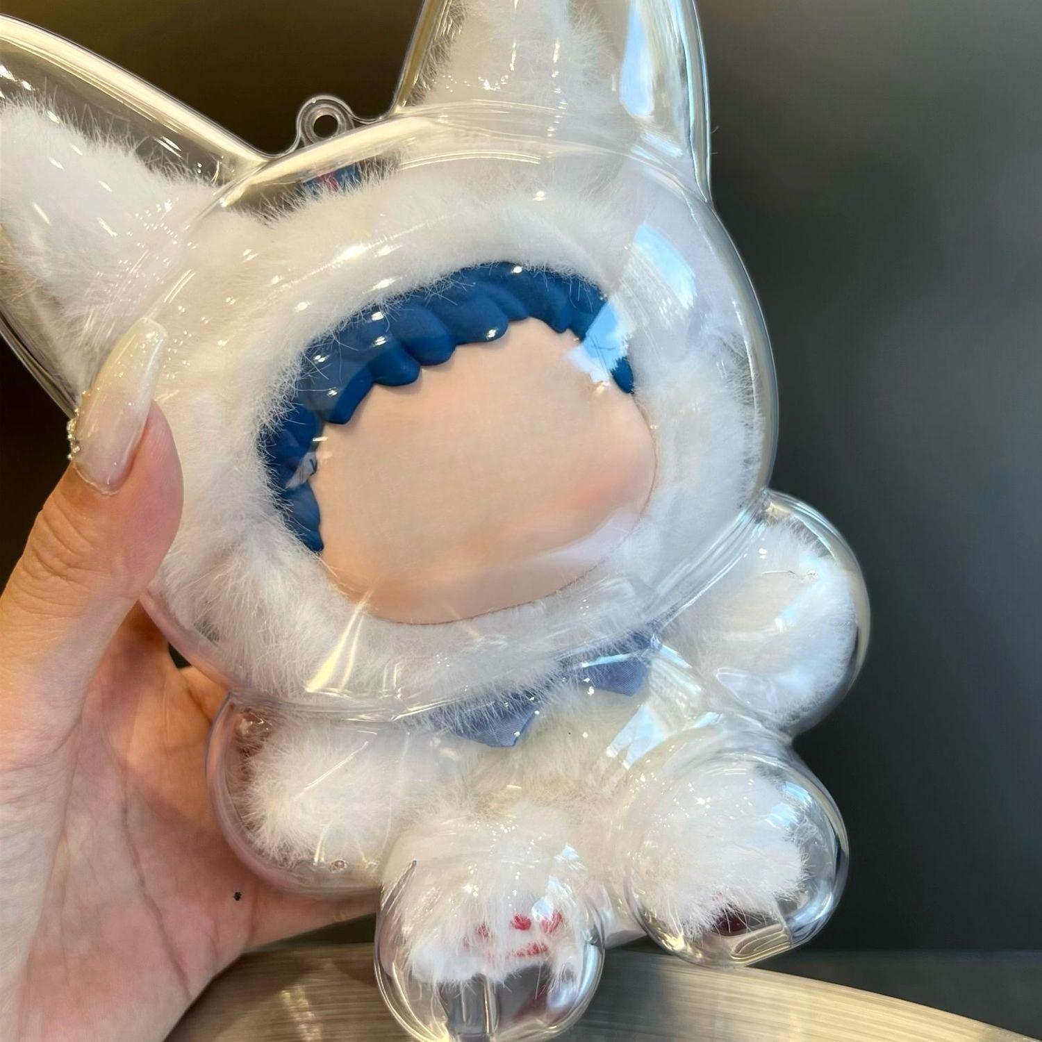 Fox and Bunny Blind Box Display Case - Clear PVC Dust-Proof Protective Box for Plushies & Figures, Cute Elf Collection Organizer, Desktop Decor for Kids & Adults, Compatible with WAKUKU (Box Only)