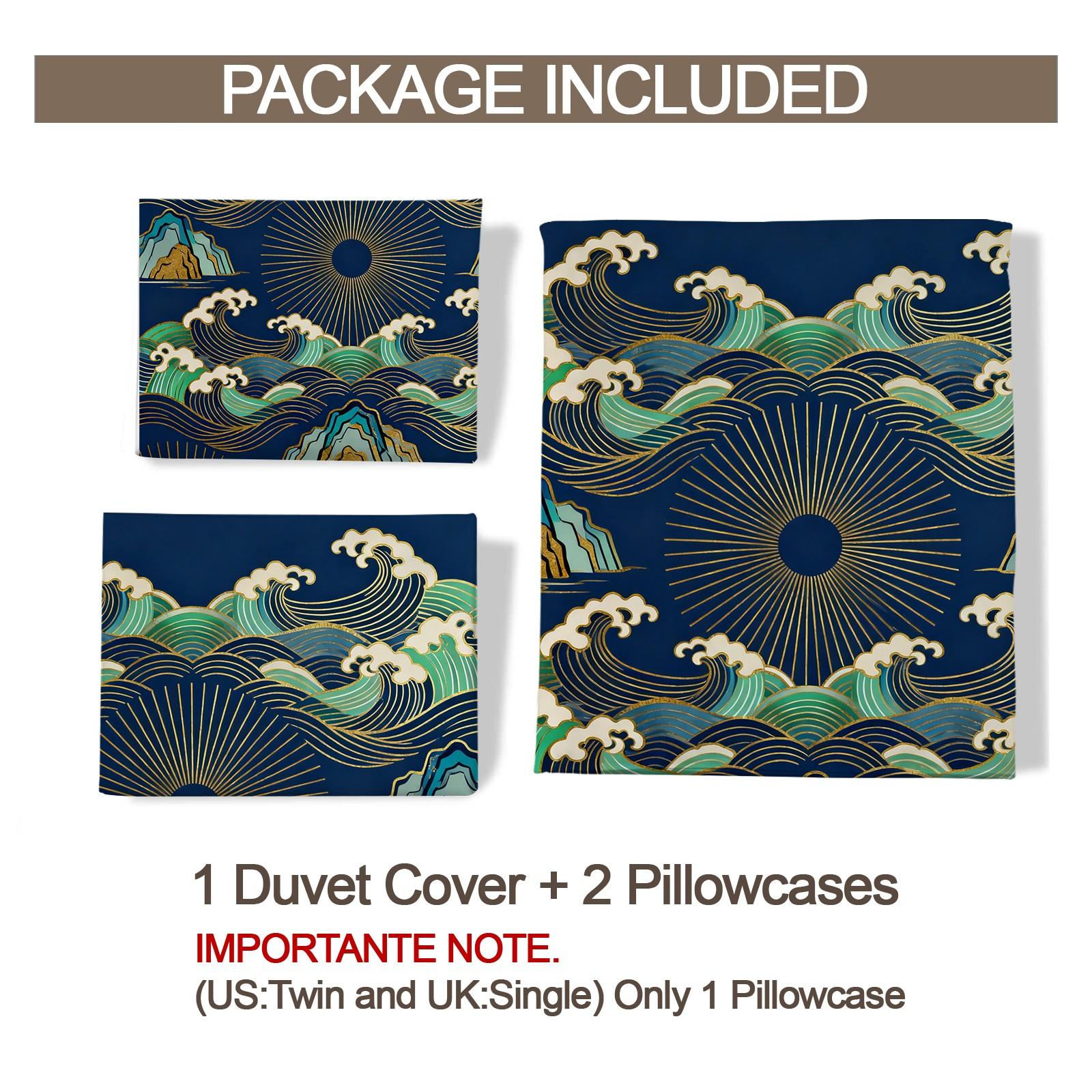 2/3 Piece Wave Sun Duvet Cover Set, HD Digital Printed Comforter Cover, Soft Breathable Bedding Set for Guest Room Bedroom Decor (No Insert)