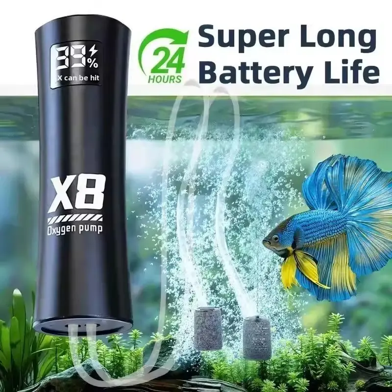 Quiet Powerful Aquarium Air Pump, Rechargeable High-Power Aeration Machine, Ideal for Outdoor Fishing, Fish Raising, Night Fishing, Wild Fishing, Battery Powered Pump