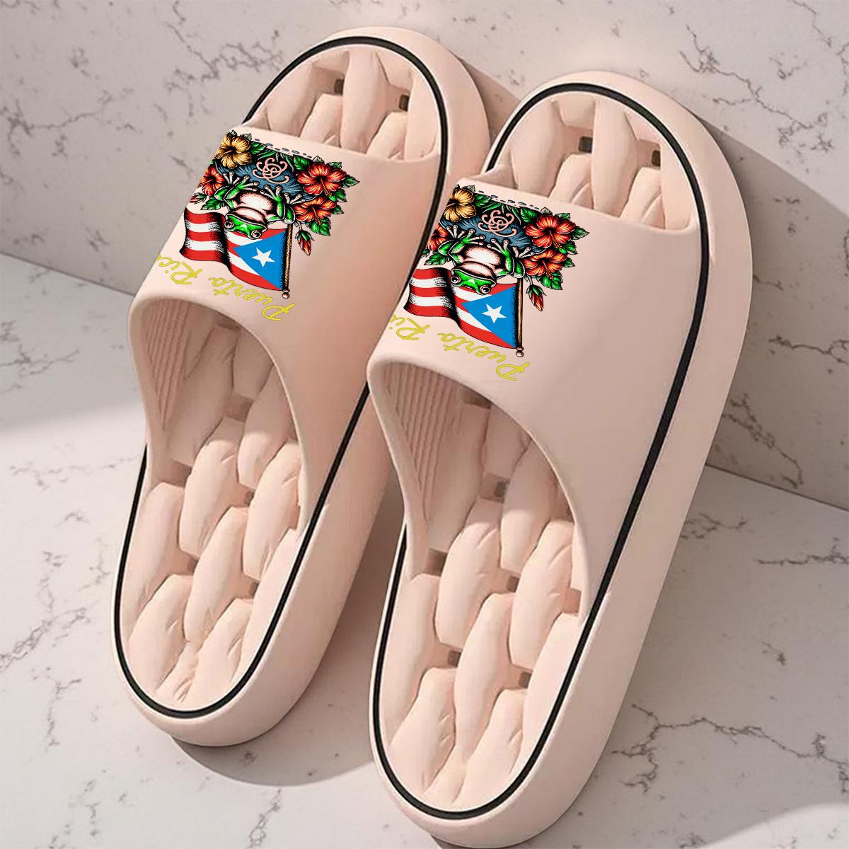 1 pair of new unisex sandals, Puerto Rico frog floral sandals, indoor/outdoor slippers, holiday gift sandals, women's sandals, room sandals, birthday gift sandals, casual sandals, summer EVA sandals, bathroom sandals, beach sandals, House Slides