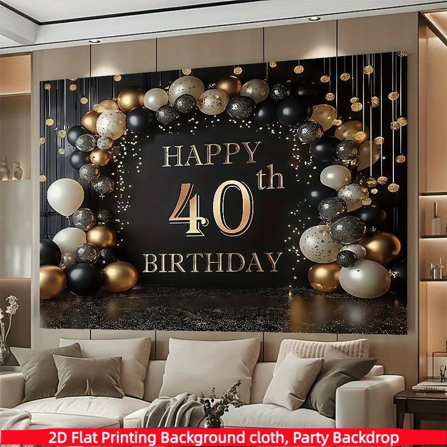 Gold 40th Birthday Banner, Polyester Material, Ideal for Home Decor, Office Parties, Photography Backdrop, Indoor Outdoor Use