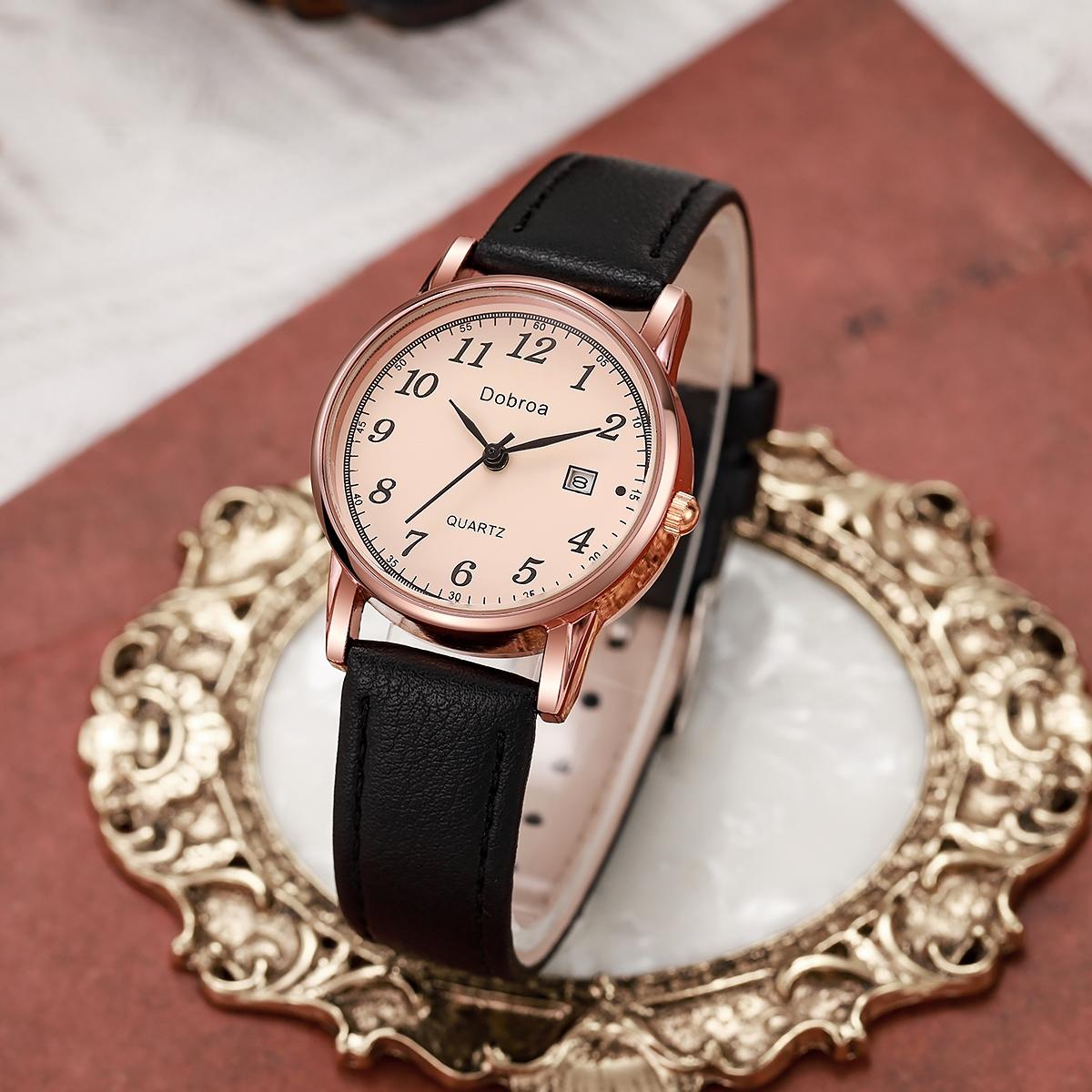 Women\'s Coffee Brown Analog Quartz Classic PU Leather Casual Round Wrist Watch New Round Digital Dial Large Calendar Quartz Watch for Women  main image 2