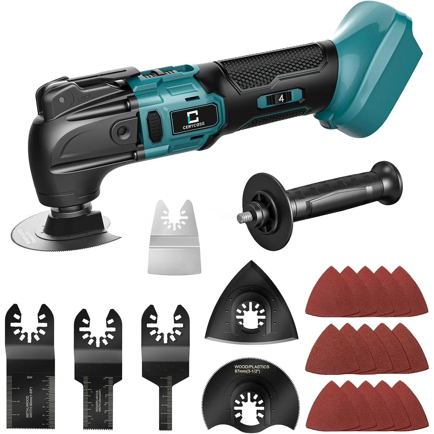Brushless Motor Oscillating Multi-Tool (Tool Only) - Battery-Compatible, 6 Speed Adjust, 21000 Max OPM, Auxiliary Grip, Quick Release, for Scraping/Sanding, Wood/Drywall Use, with Accessories Kit