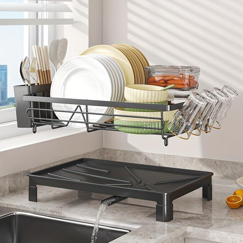1 Set Black Kitchen Sink Drainer Rack Detachable Utensil Holder with Drainboard Countertop Dish Drying Organizer