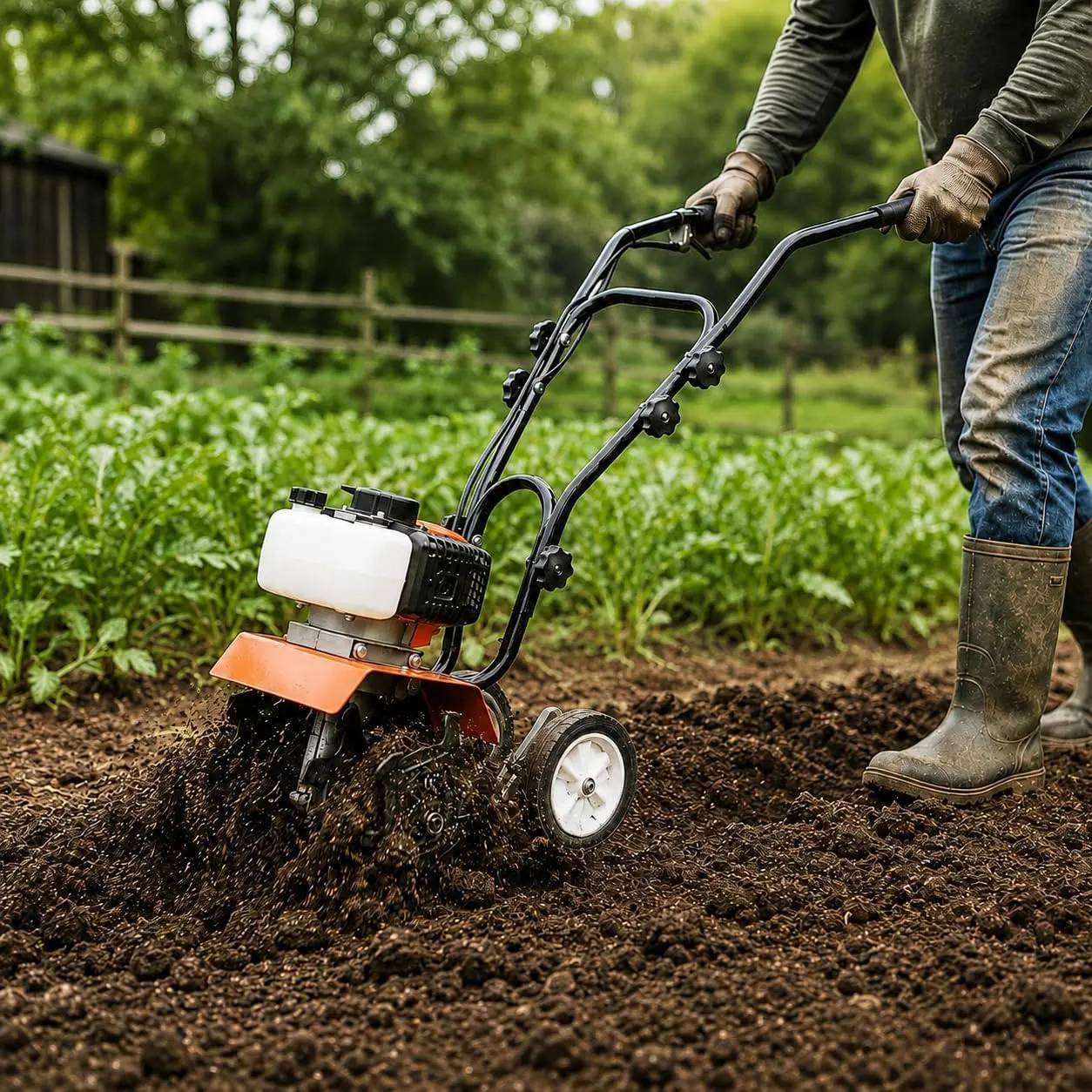 GT520 52CC Gas Powered Tiller Cultivator | 2 Stroke Engine,Adjustable Steel Tines,Efficient Soil Cultivation,Garden Field Use,Durable Design