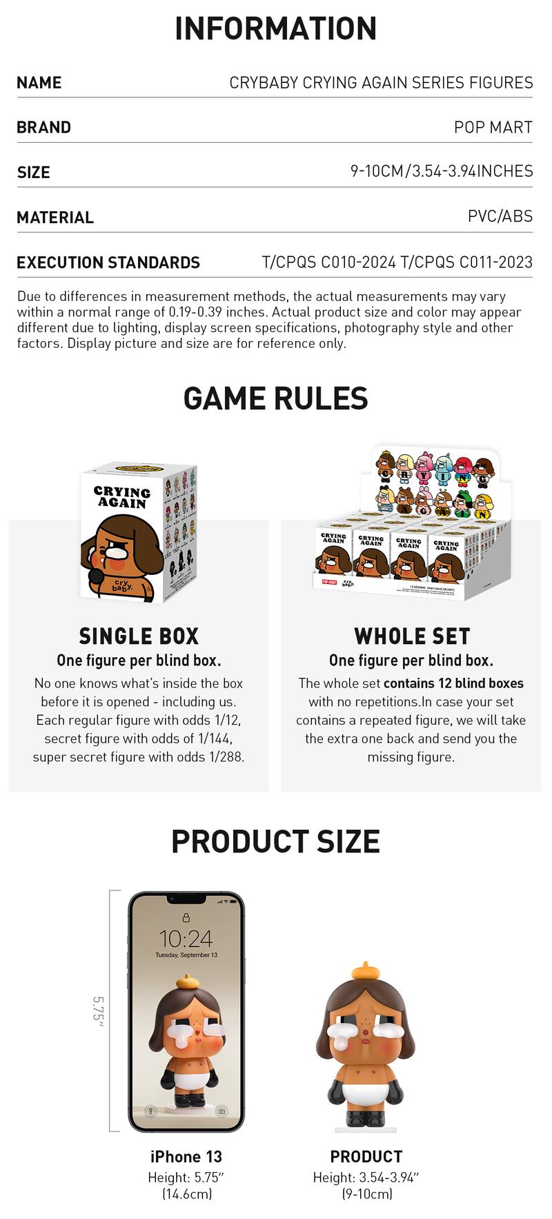 POP MART CRYBABY Crying Again Series Figures, Blind Box, Mystery Box