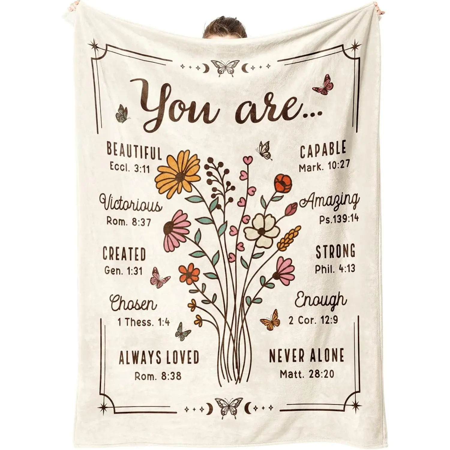 Christian Birthday Gifts for Women, Christian Blanket,Beige | Religious Gifts for Women Friendship, Inspirational Scripture Faith Gift for Friend, Sister, Mom, Daughter, Floral Throw