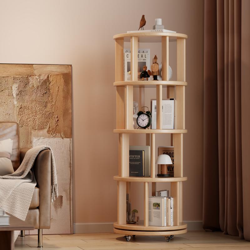 【School】100% Solid Wood - No MDF, Rotating Bookshelf on Wheels, Spinning Bookshelf Tower 360° Display Unique Round Bookcase for Home Study and Office Organization Furniture Stand 【School】100% Solid Wood - No MDF, Rotating Bookshelf on Wheels, Spinning Bookshelf Tower 360° Display Unique Round Bookcase for Home Study and Office Organization Furniture Stand