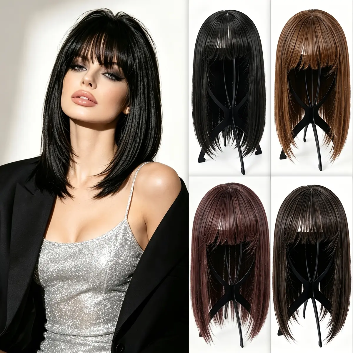 WIGSIN Instant Volume Wiglets Suitable for Thinning Hair - Heat-Resistant Synthetic Fiber Hair Extensions, Natural Straight Hair for Volume, Instant Volume Restorer for Bald & Thinning Hairline, Confidence