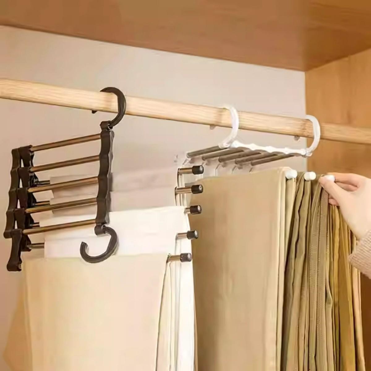 1 multi-layer pants rack, plastic and stainless steel storage rack, saving space for organizing wardrobes, wardrobes, bedrooms, suitable for pants, jeans, scarves