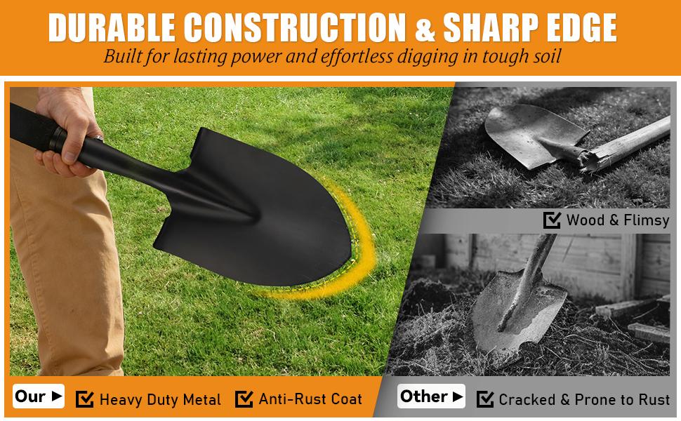Garden Shovels for Digging, 31 Inch Small Shovel, Heavy Duty Metal Digging Shovel with D-Handle Grip, Short Kids Shovels for Digging, Mini Spade Shovel for Gardening, Camping, Beach, Car, Snow Removal