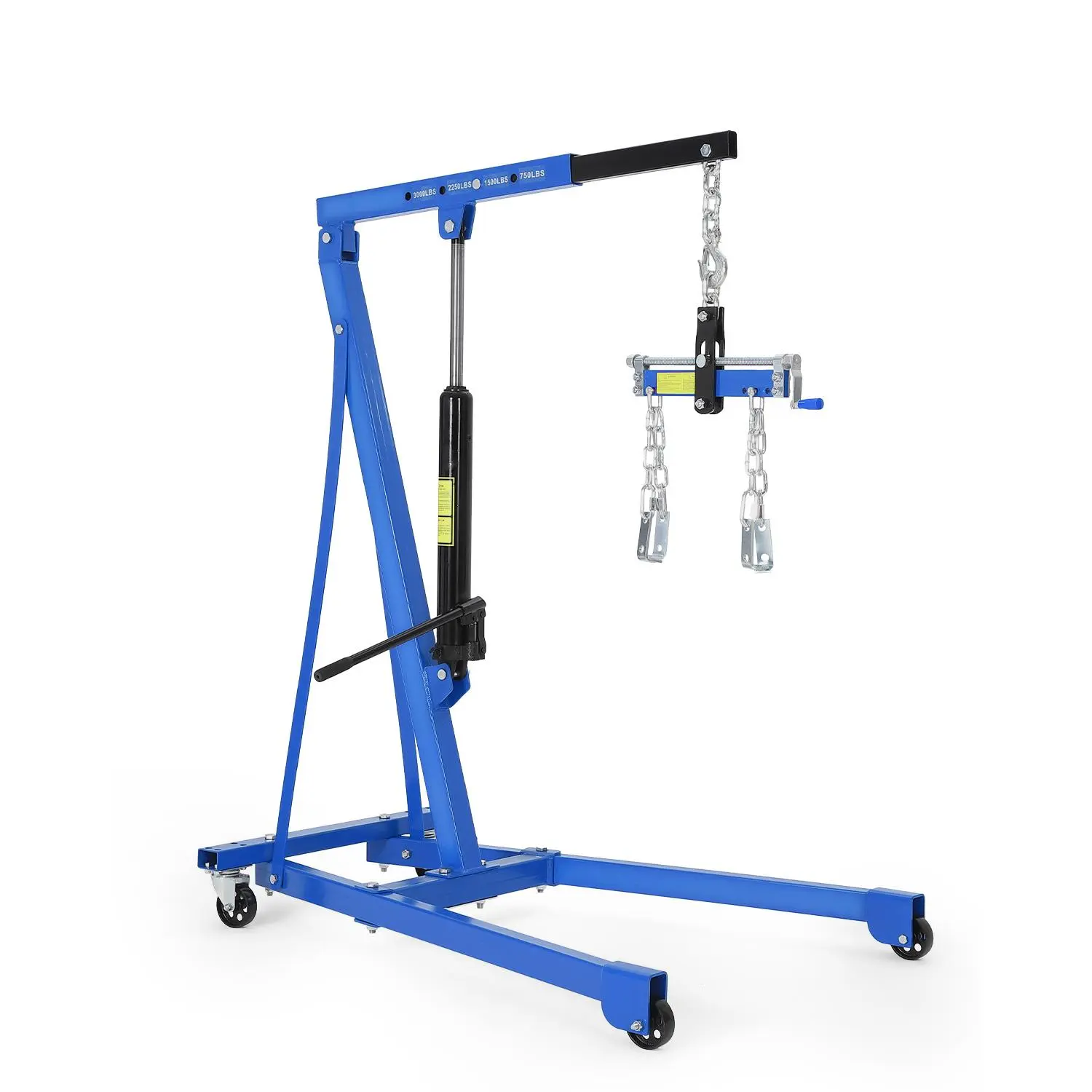 3000 LBS Hydraulic Engine Hoist with Lever, 1.5-Ton Telescoping Boom, Shop Crane with 4 Heavy-Duty Casters, Garage & Warehouse Cherry Picker for Automotive, Machinery, and Equipment Lifting, Blue/Red(2 Boxes)