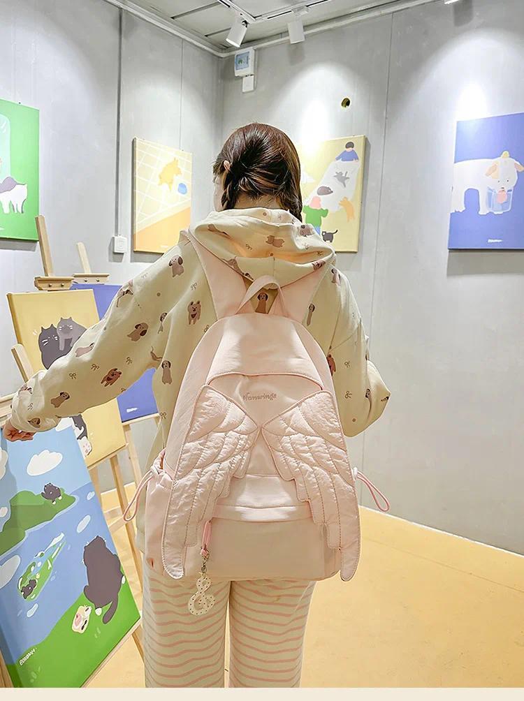 Angel's Wings Backpack for Girls Fashion School Bag for College Students Women Large Capacity Book Bag Lady mochila femininas