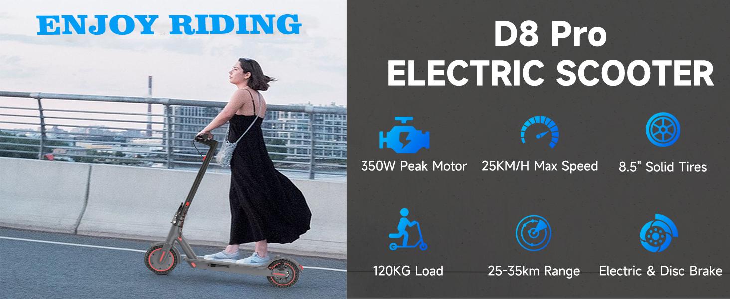 28MPH Max Speed D8 Pro Electric Scooter 350W Brushless Motor 8.5 Inch Explosion Proof Tires 7.8Ah Battery 265 Lbs Max Load 3 Speed Modes Foldable City Commuter App Control Front Rear Lights