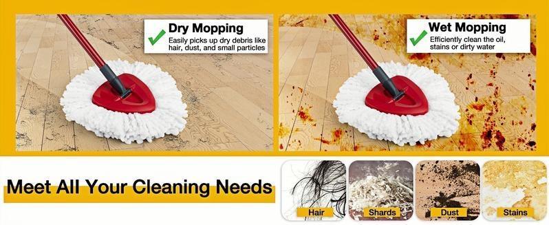【Summer  Vibes】Spin Mop Replacement Heads Compatible with Oceda EasyWring 1-Tank System, 30-58" Mop Handle,Scrub Brush and Base Combo Set,Mop Refills Easy to Replace and Cleaning,graduation gifts,class of 2026 gifts,household essentials