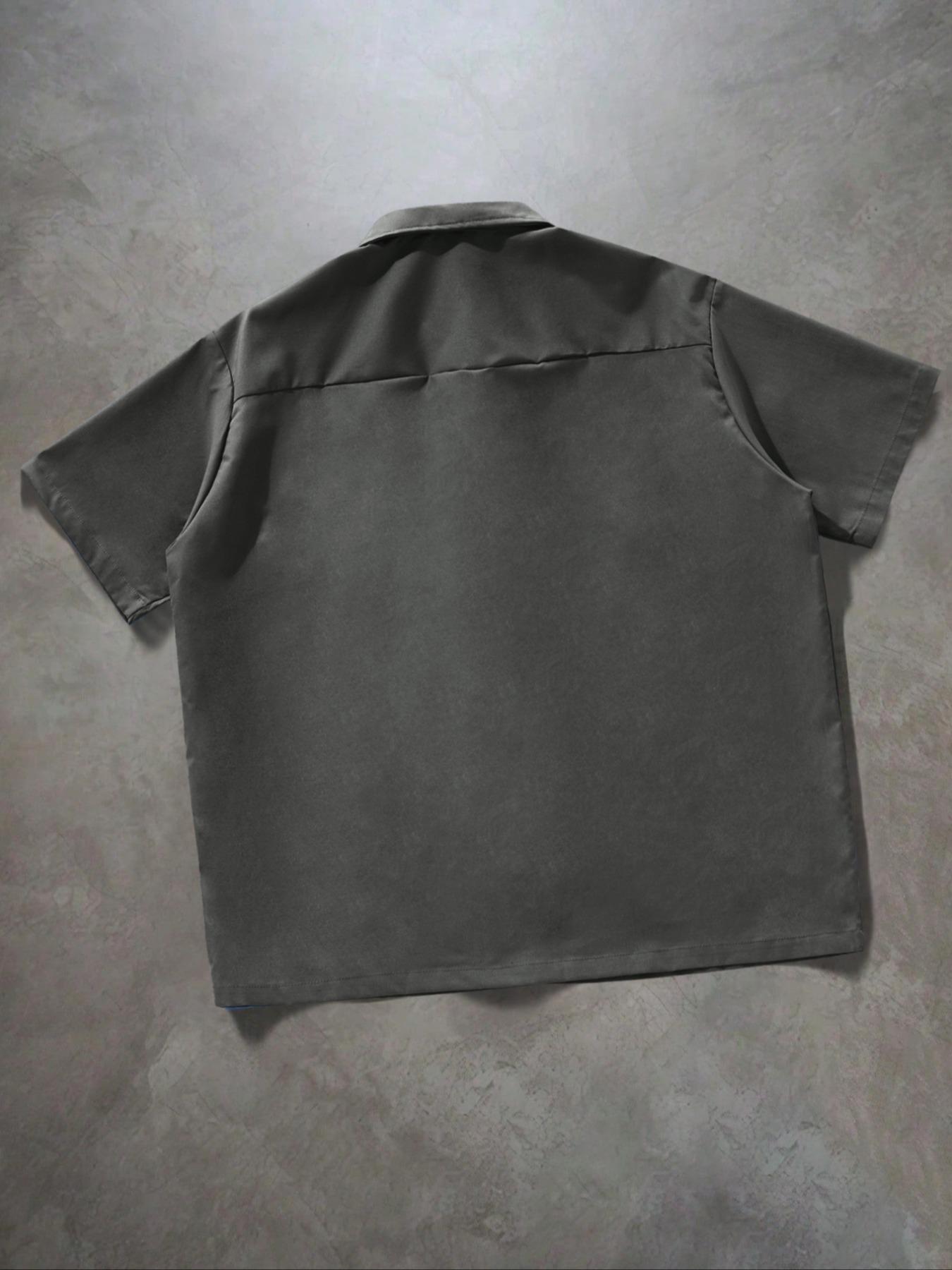 Men's Solid Pocket Short Sleeve Shirt, Button Up Pocket, Loose Casual Comfy Button Design Top for Daily Wear, Men's Clothes for Summer, Tropical