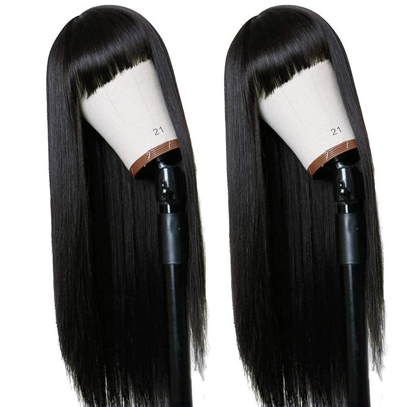 [New Upgrade With Drawstring] CheetahBeauty Glueless Wigs Straight 2×4 Lace Closure Wig Human Hair with Bangs Upgraded Drawstring Loose Body 180% Density Brazilian Virgin Human Hair for Women Natural Black