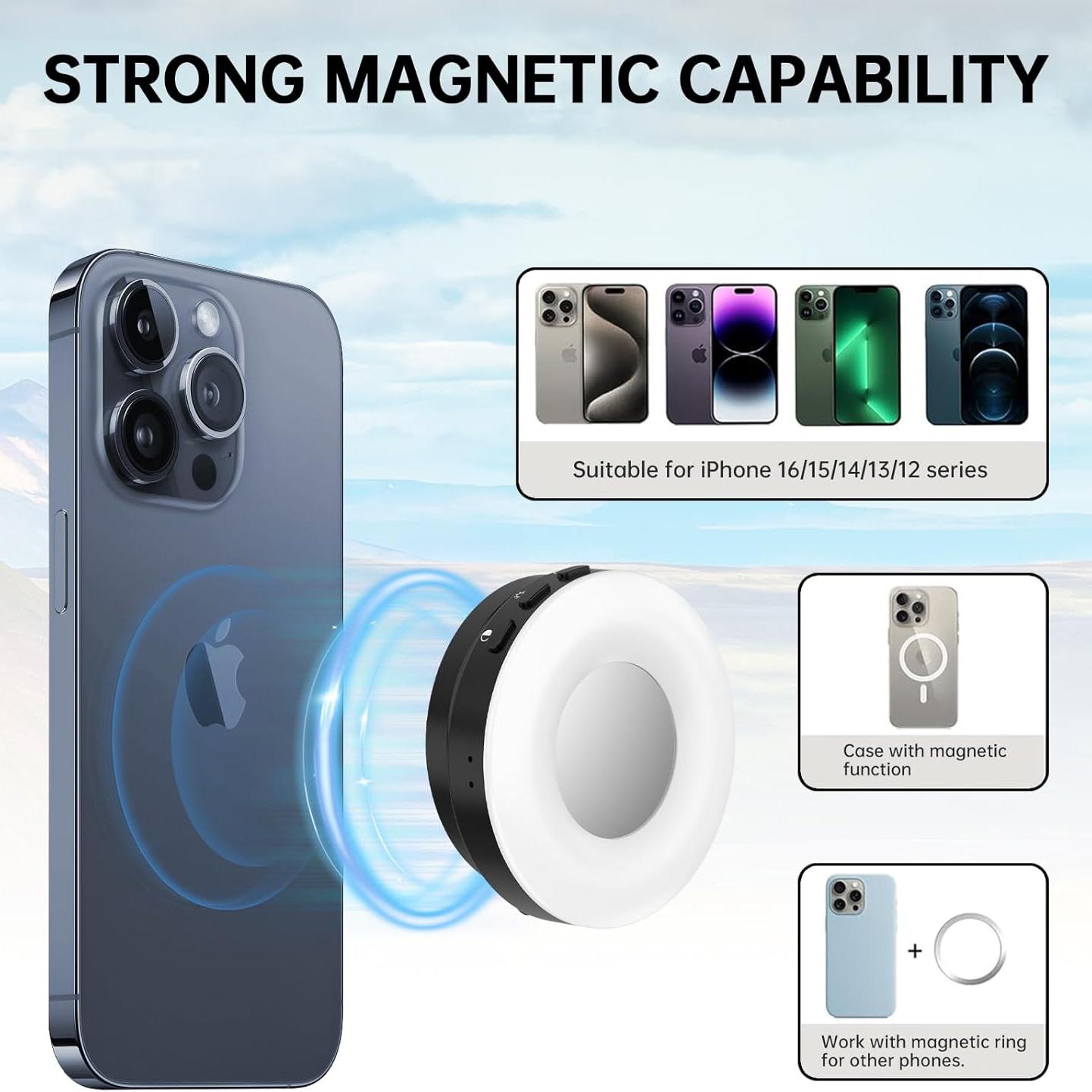 Magnetic Selfie Fill Light Compatible with Magsafe iPhone and Android, Mirror Ring Beauty Light Cri97 Color Quality, 360° Foldable LED for Selfies Photography Video Calls Tiktok Zoom, Portable Selfie Light, Led Selfie Accessories