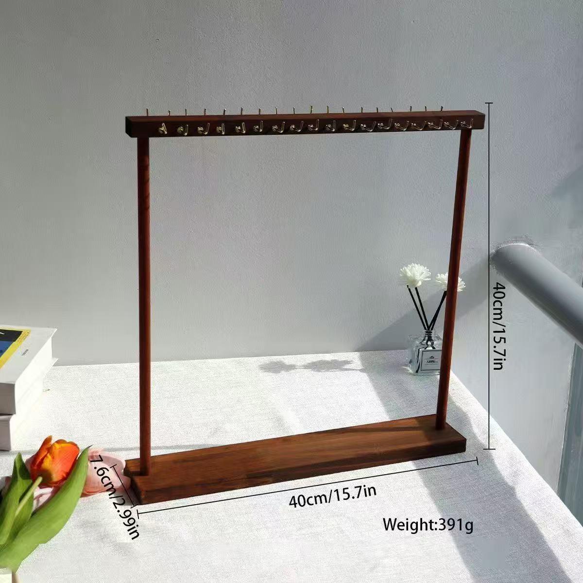 Walnut Color Necklace Display Stand, Solid Wood Jewelry Holder, Handmade Bracelet Pendant Rack, Wooden Storage Organizer