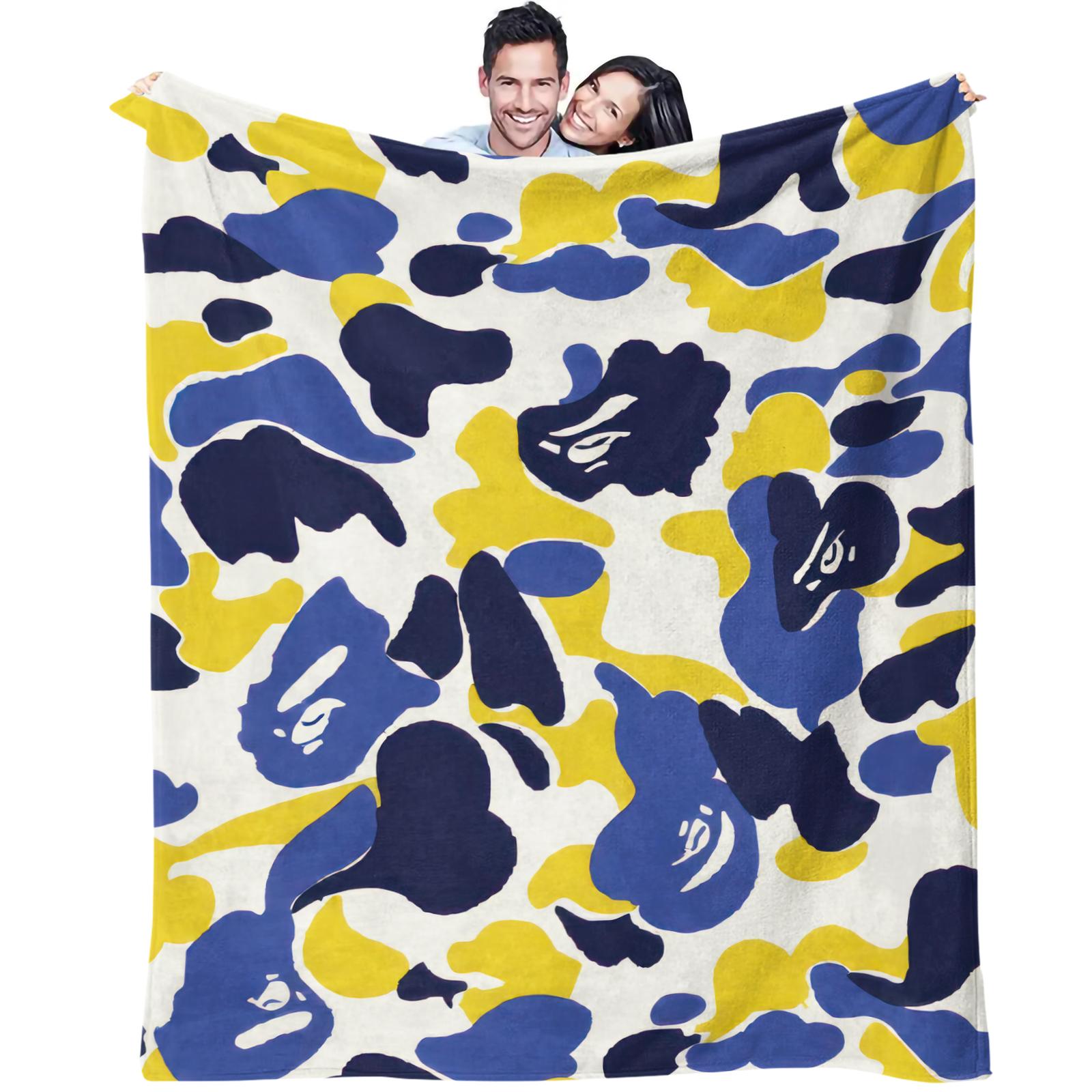 Cartoon Camo Anime Flannel Blanket, Multi-use for Car, Home & Library, Soft Lightweight and Machine Washable, Trendy Gift for Housewarming, Christmas & Birthday