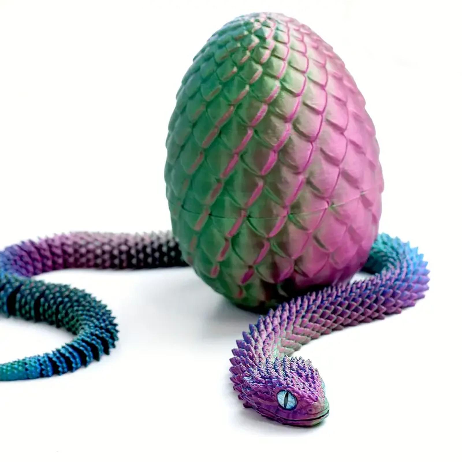 3D Printed Snake Egg with Movable Joints Snake Fidget Toy Figurine Desk Decor Stress Relief Gadgets Gift