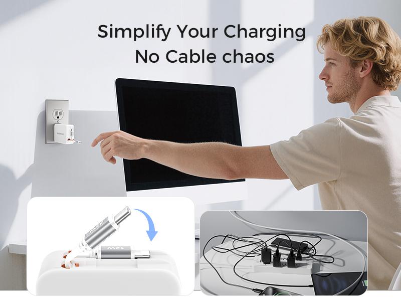 SUPERONE 4-in-1 Retractable Phone Chargers with Dual Cables 62W PD 35W Fast Charging for iPhone Samsung Tablets TikTokShopHolidayHaul gift Cellphone Device Electronic Smartphone Automatic Usb Digital