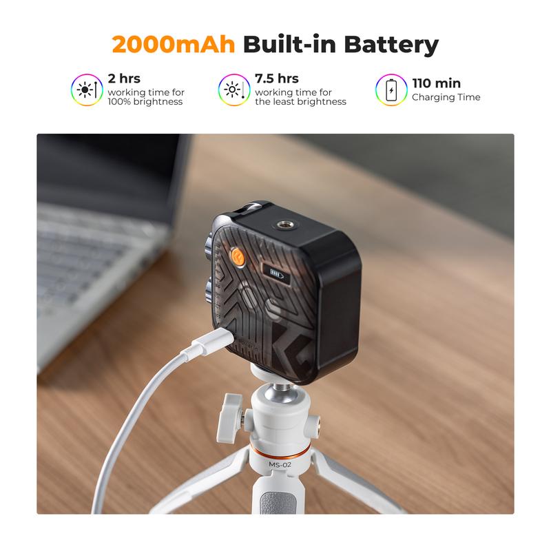 【K&F CONCEPT】RGB Video Light, 360° Full Color Portable Photography Light, LED Camera Light w 21 Light Effects, 2500K-9900K CRI 96+, 2000mAh Rechargeable Photography Lighting for Vlogging, Selfie.