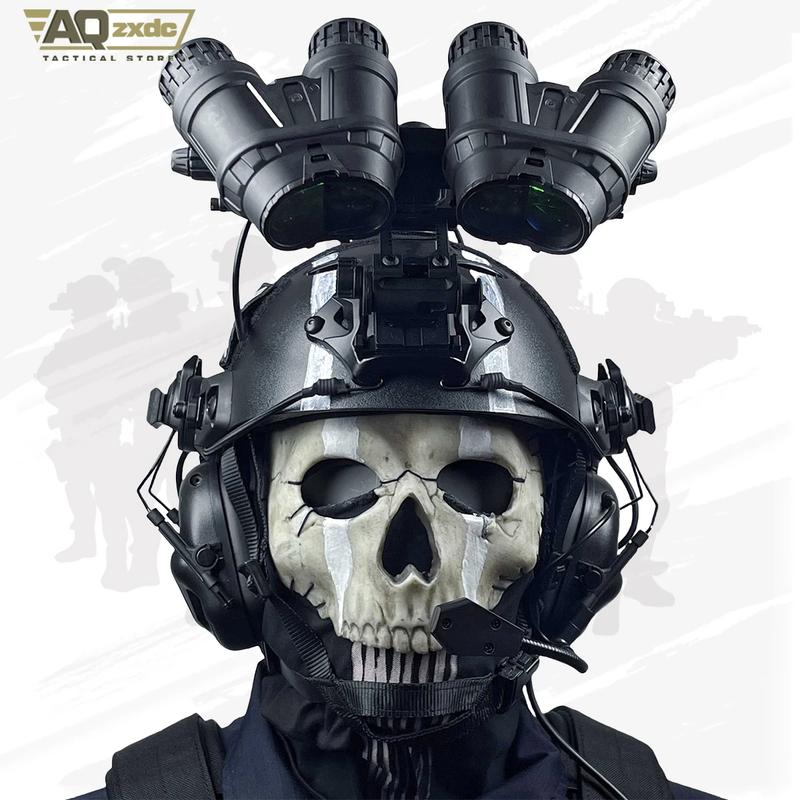 AQzxdc Airsoft Cod 19 Night Raid Ghost Cosplay Full Set of Equipment Ghost Tactical Mask Tactical Vest & Hemlet Set for Halloween Cosplay Party Full Set of Ghost Suits, Masks, Cosplay Props Patellaband Tactical Accessories Womenswear Clothes Costumes