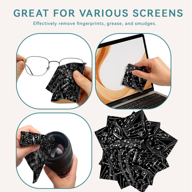 1/3/6/14pcs Musical Notes Pattern Cleaning Cloth, Multi - Spec Single - Sided, Ideal for Lens & Glasses Cleaning, High - Quality Material, Suitable for Home & Photography Use, Stylish & Functional