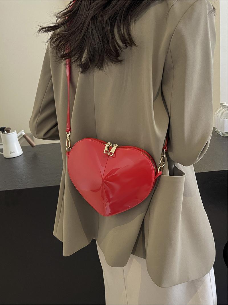 Elegant Heart-Shaped Shoulder Bag for Women, Glossy Design Crossbody Purse, Perfect for Shopping, Stylish Ladies' Accessory, Elegant Bags