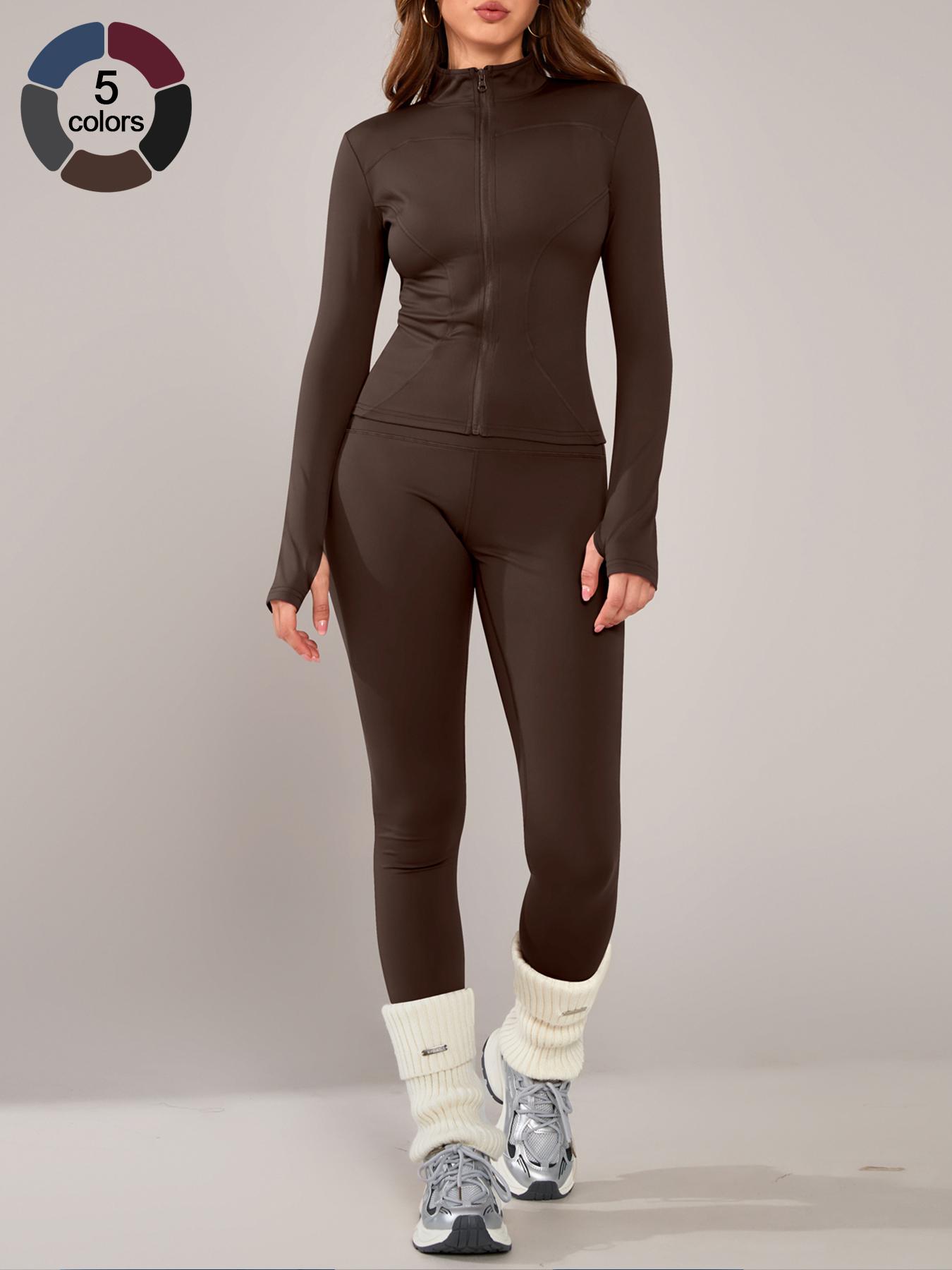 Women's Breathable Sporty Yoga Set, Tight-Fitting High Waist Pants & Long Sleeve Jacket for Fall & Winter, Clothes Set for Gym Outdoor Running