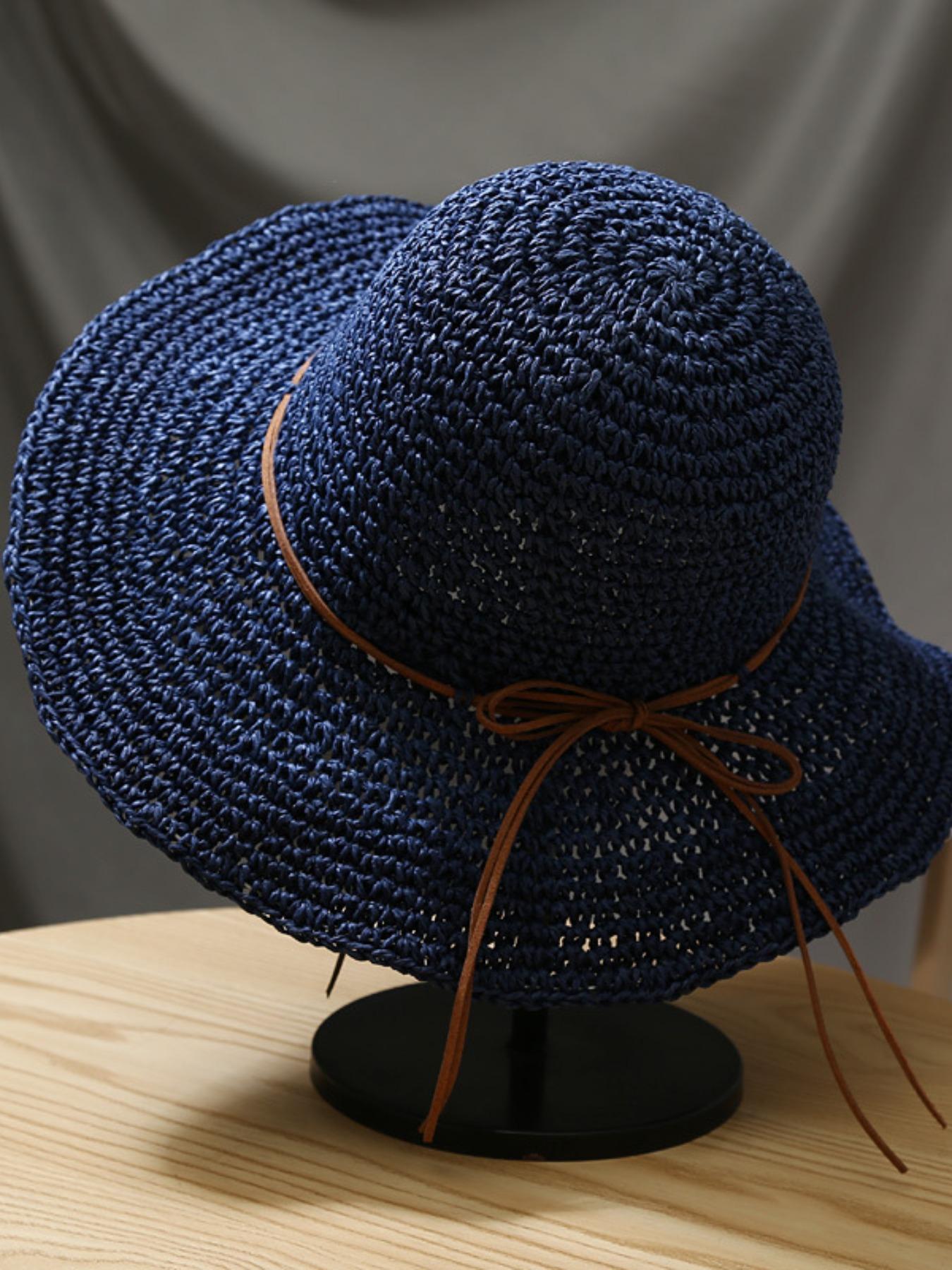 Unisex Handmade Crochet Sun Hat, UV Protection Hollow Out Straw Hat, Boho Style Beach Fishing Cap, Spring Summer Daily Wear