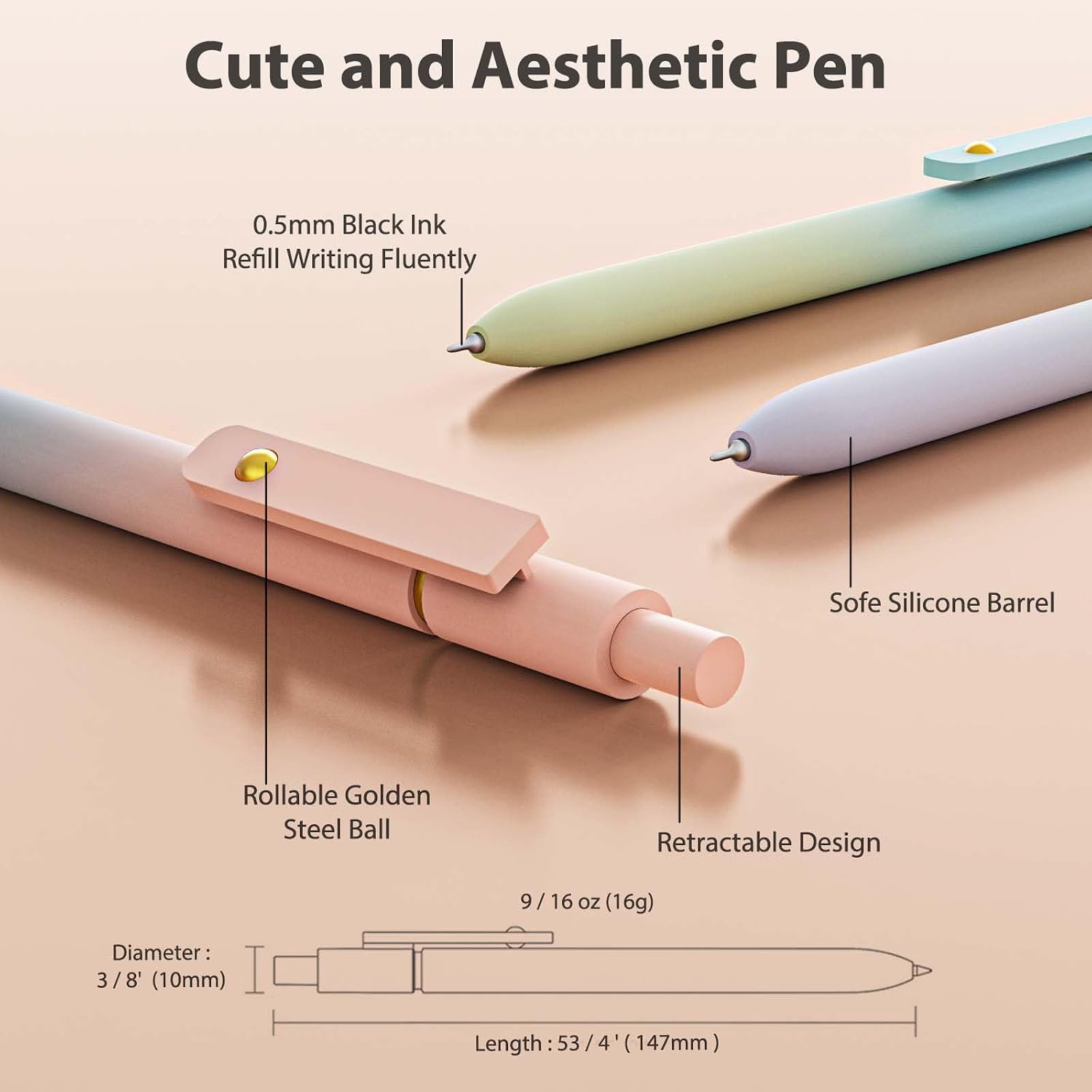 Gel Pens, 0.5mm Quick Dry Black Ink Pens Fine Point Smooth Writing Pens,Cute Office for School Supplies,  for Women Men Student(Gradient-6Pcs)