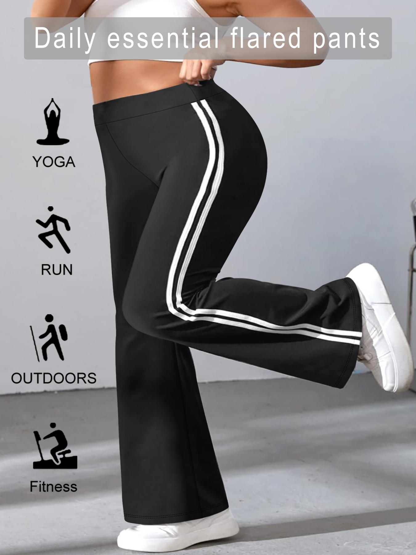 Women's Plus Size High Waist Flare Pants, Casual Side Stripe Design, Comfortable Elastic Fabric, Perfect for Daily Wear