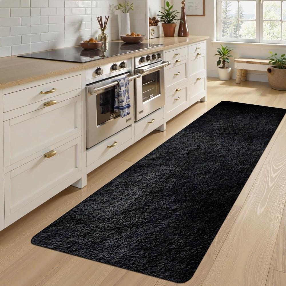 1PC， Black Rough Texture Patterned strip rugs, home décor, bathroom mats, entryway mats, bathroom non-slip mats, indoor entrance rugs, bedroom bedside mats, kitchen mats, hallway rugs, flannel sponge rugs, hallway runner rugs