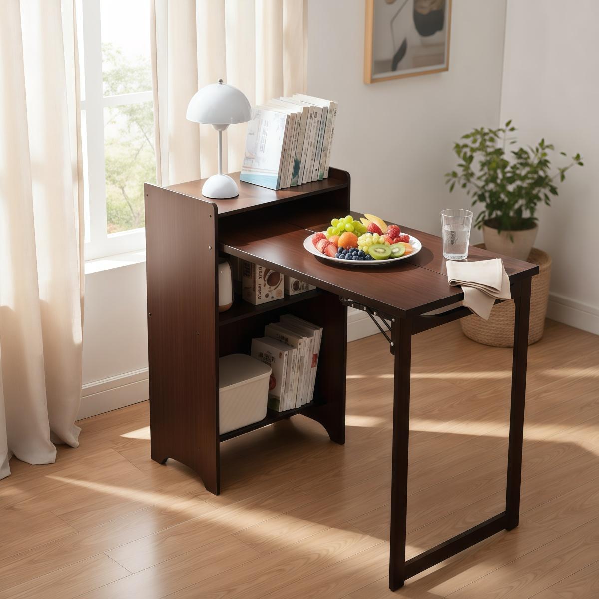 Bamboo Folding Desk, Foldable Desk for Small Space, Computer Desk with Hidden Storage, Mid Century Foldable Table for Home Office and Bedroom (Walnut Brown) Bamboo Folding Desk, Foldable Desk for Small Space, Computer Desk with Hidden Storage, Mid Century Foldable Table for Home Office and Bedroom (Walnut Brown)