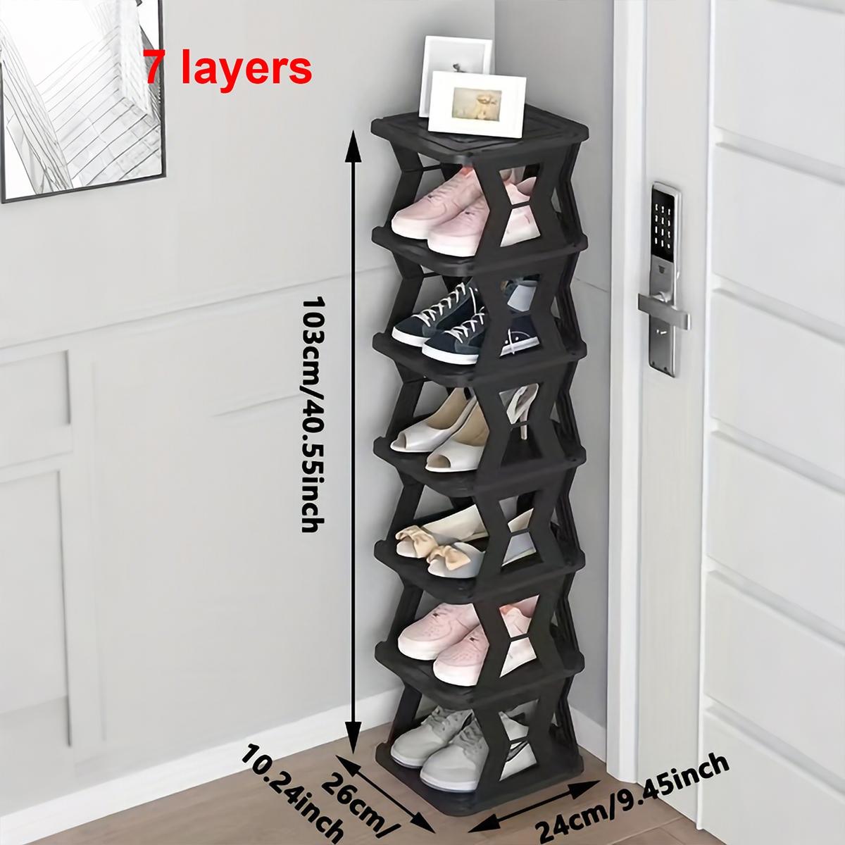Multi layer foldable single row vertical shoe rack, Stackable shoe organizer, compact design, stable structure, space saving, can be assembled, suitable for shoe sorting and storage solutions in entrances, wardrobes, garages, Shoe Organizer